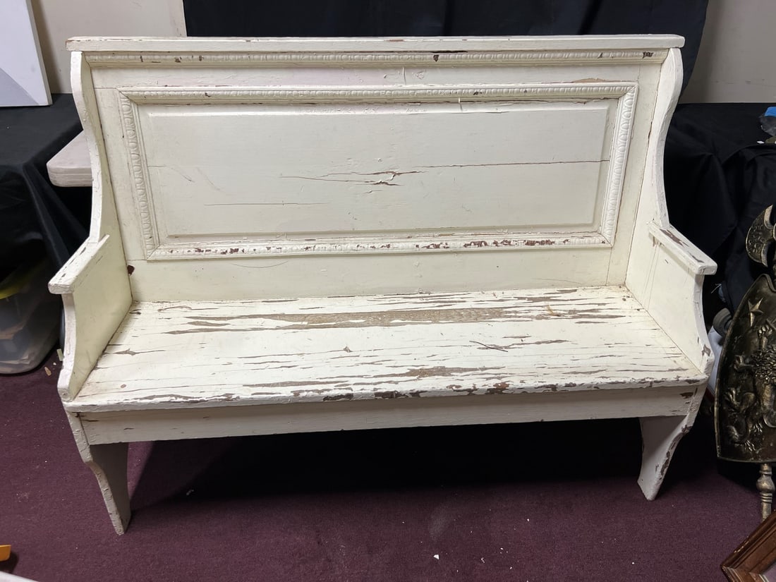 Antique White Deacon's Bench (1 of 2)