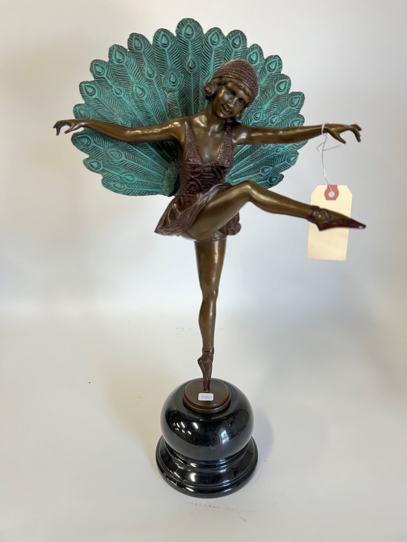 Michel Pellier Art Deco Bronze Peacock Girl (1 of 5)