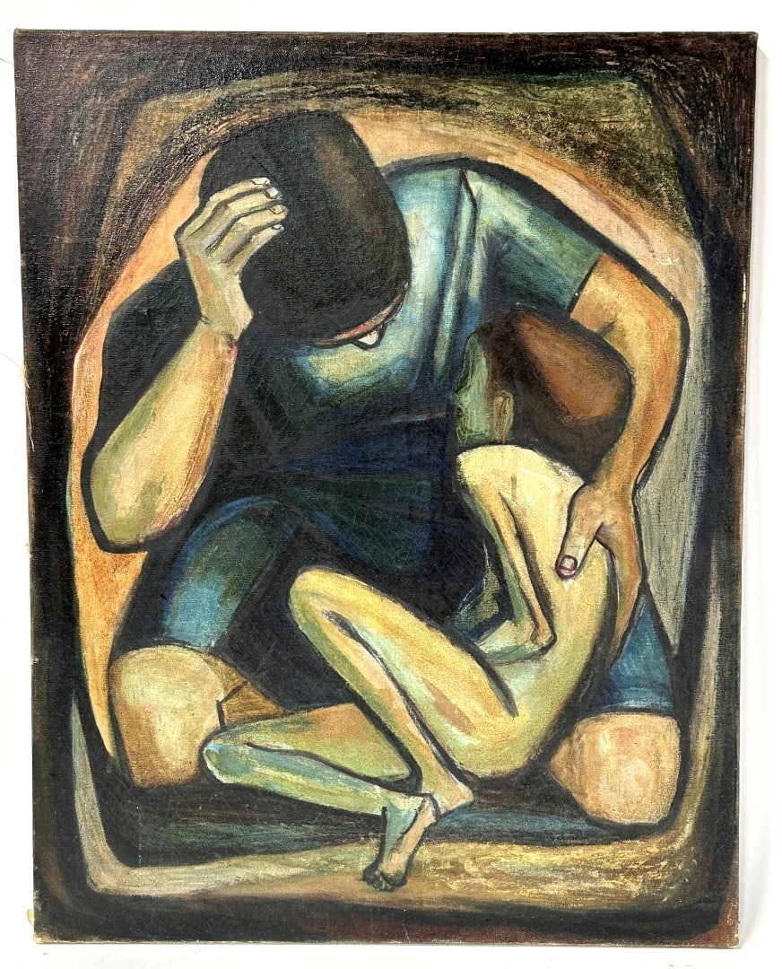 Diego Rivera(attributed to); 20thC. Latin American Oil Padre e Hijo: Diego Rivera(1886-1957) oil on canvas. Padre e Hijo. Attributed to Diego Rivera; 33in. x 26in.(image)