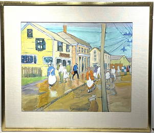 Jane Peterson; American Gouache Sketch Gloucester Street Signed