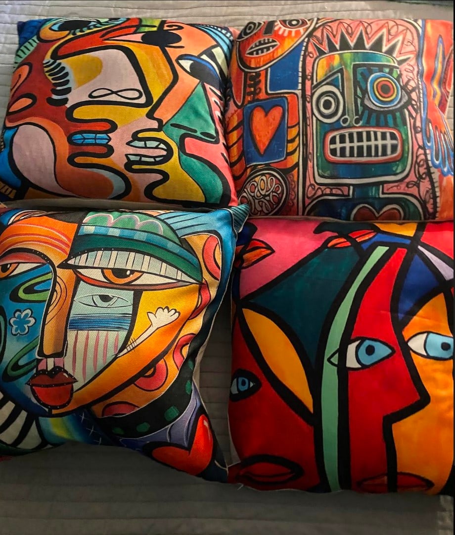 Modernist Upholstered Pilllows (4): MCM Artistic upholstered pillows. Four in the lot.