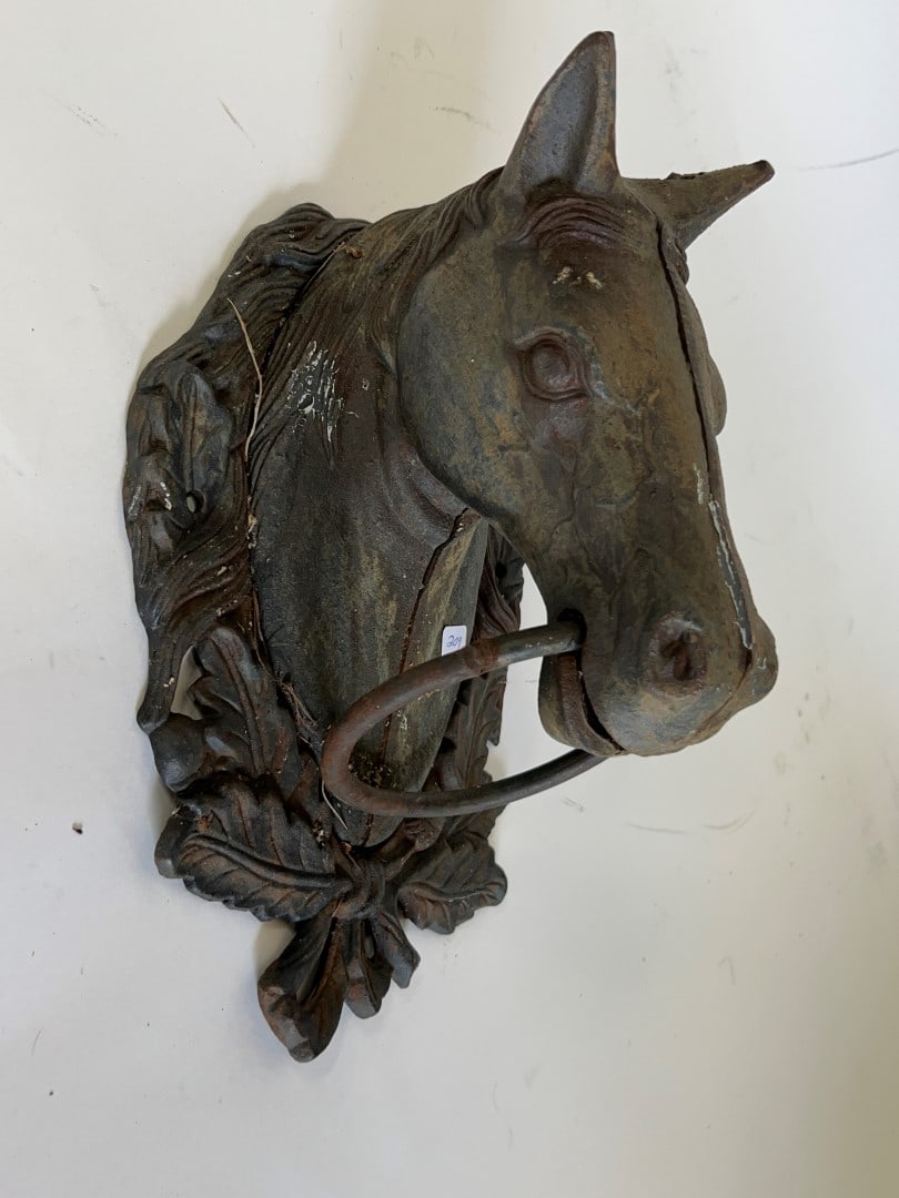 Antique Cast Iron Horse's Head Door Knocker: 11"H x 8"W