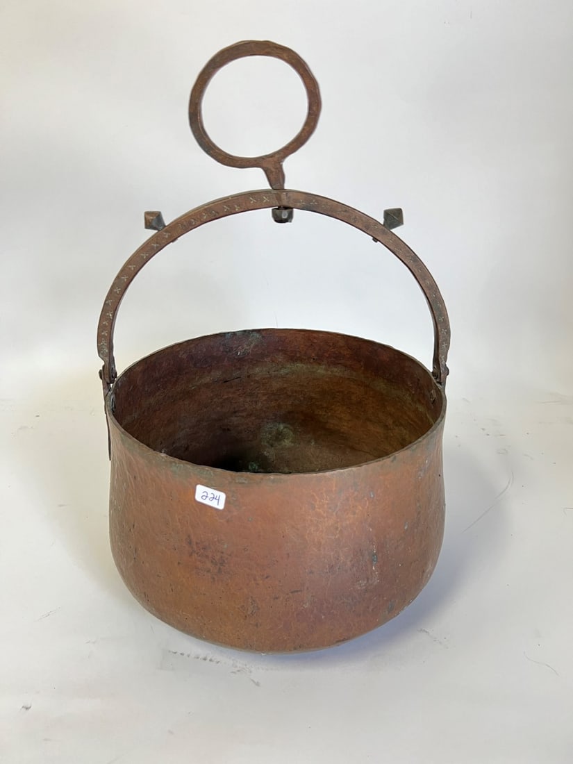 Copper Pot for Fireplace Hanging: 10"D 7"H With hook for hanging