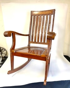 Unusual Antique Rocker Totally Marquetried Slats