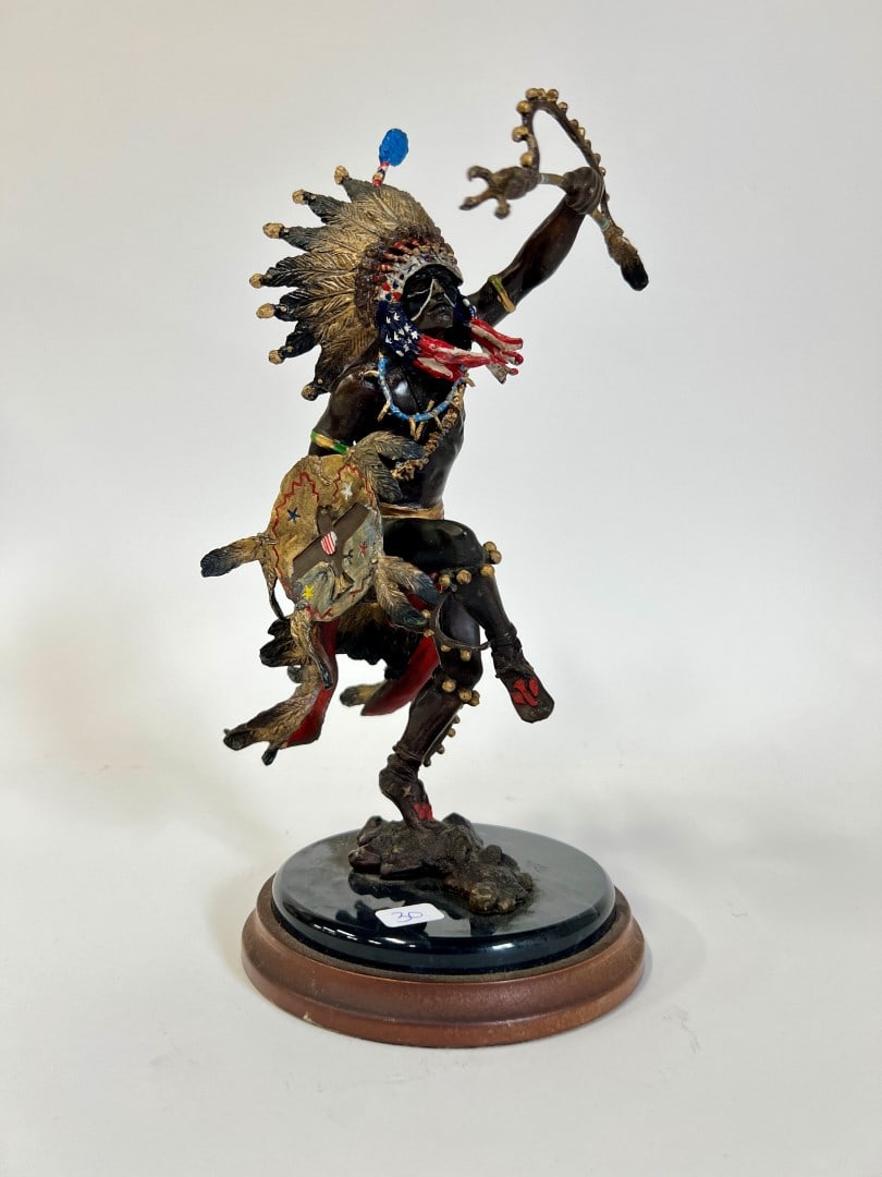 R. TJ. Murphy Indian Bronze .: Malaysian made. Wooden and marble base. Entitled at the underside "Spirit of the Thunderbird" 11 1/4"H