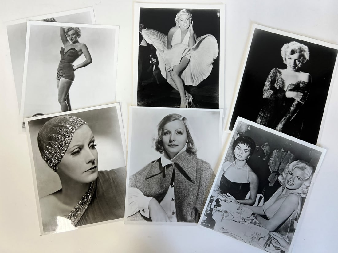 Monroe, Garbo, Mansfield Photos (7): Marilyn (4) Garbo (2) Mansfield with 'looking on Sophia Loren" (1) Seven in the lot. All 8 x 10 Black & White