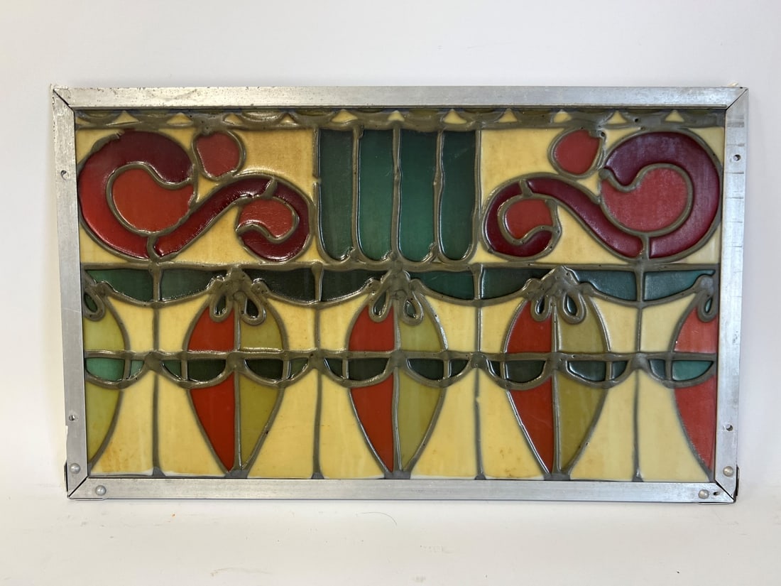 Painted Vintage Glass Panel: Painted to resemble leaded glass 15"H x 241/2"W