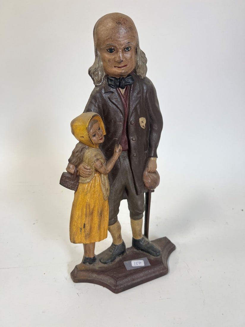 Cast Iron Door Stop Benjamin Franklin: Oversized. Engish Hard to find. Strong Resemblance to Title, Benjamin Franklin but given name Mr.Peggoty 141/4"H.