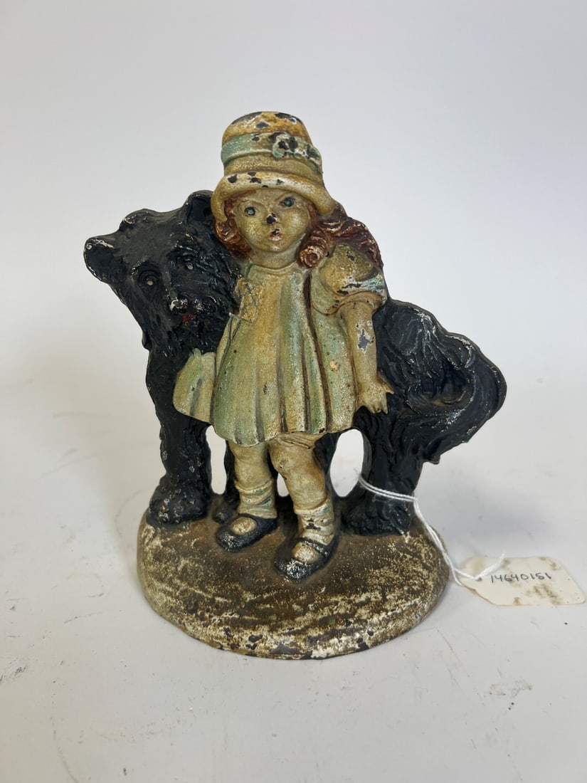 Cast iron Door Stop Girl with Shaggy  Dog (1 of 2)