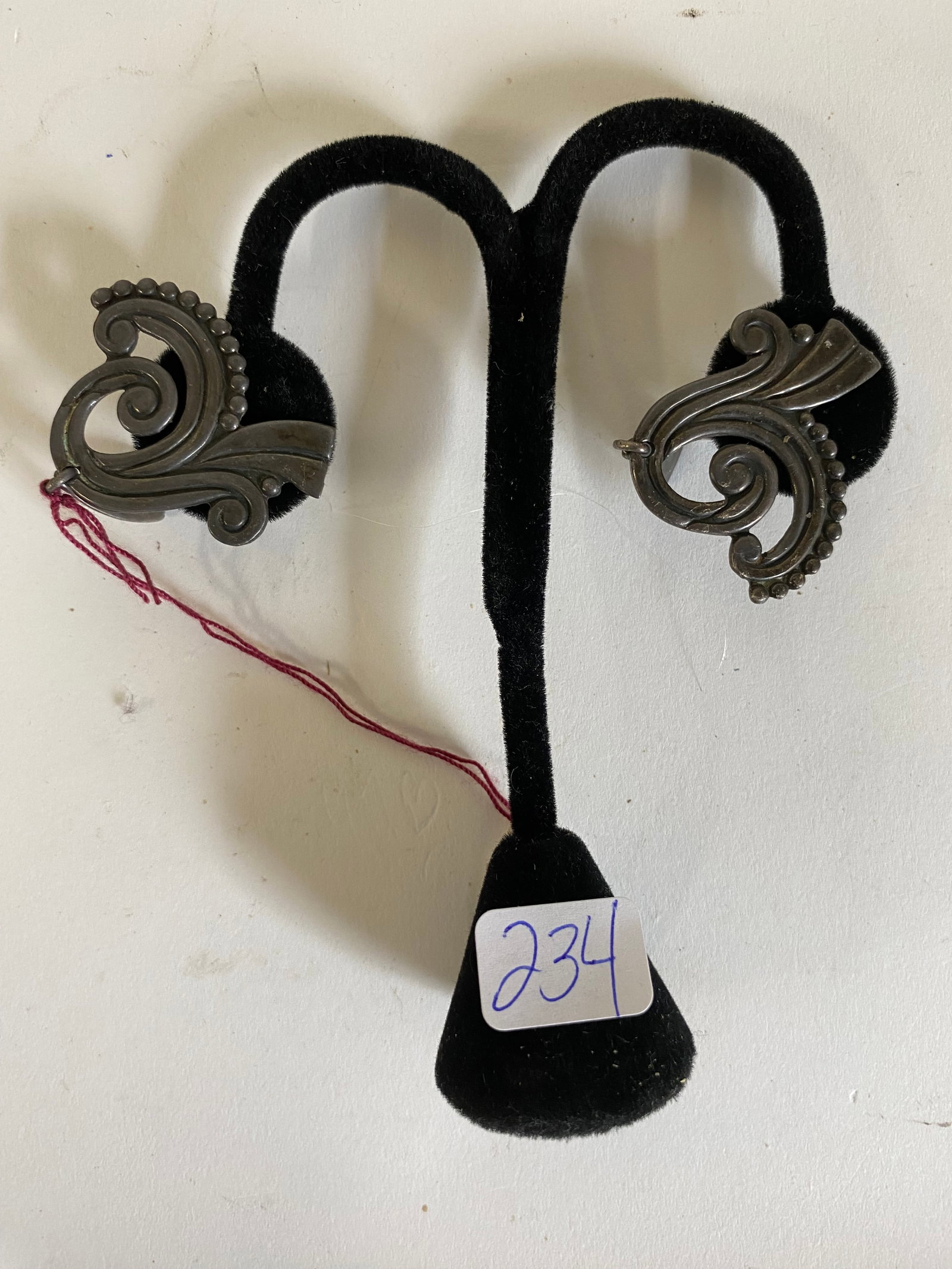 Sterling Silver Earrings. Eleanor Roosevelt: From the 1970 auction of O. Rundle Gilbert Garrison NY 1950's Earrings and custom constructed stand. Marked and assumed to be property of Eleanor Roosevelt O Rundle Gilbert was close friend of the fam