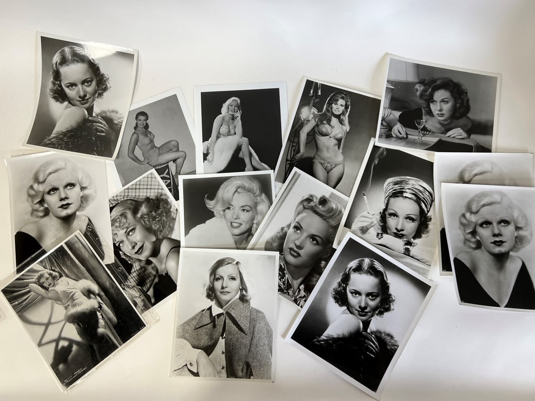 Glamour Girl Photographs (15): All 8' x 10" Al black and white. Includes Garbo, Williams, Marilyn (2) ,Racquel Welch, Ginger Rogers, Betty Grable, Susan Hayworth etc. Fifteen in the lot.