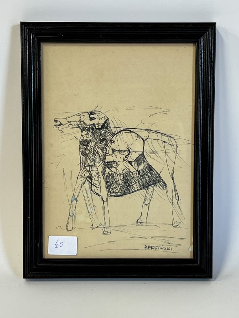 Bersinski Etching. Head Within an Animal. Sgd.: Framed. Overall size. 13"H x 10"
