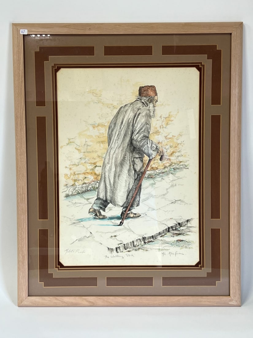 Albert Kaufman Artist Proof "Walking Stick" Sgd.: Sgd, lower right. Entitled lower middle and marked Artist Proof lower left . An iconic example of this artist's work. AskArt Listed with extensive biograph. American ( 1928- ) 30 1/2"H x 24"W Superbly