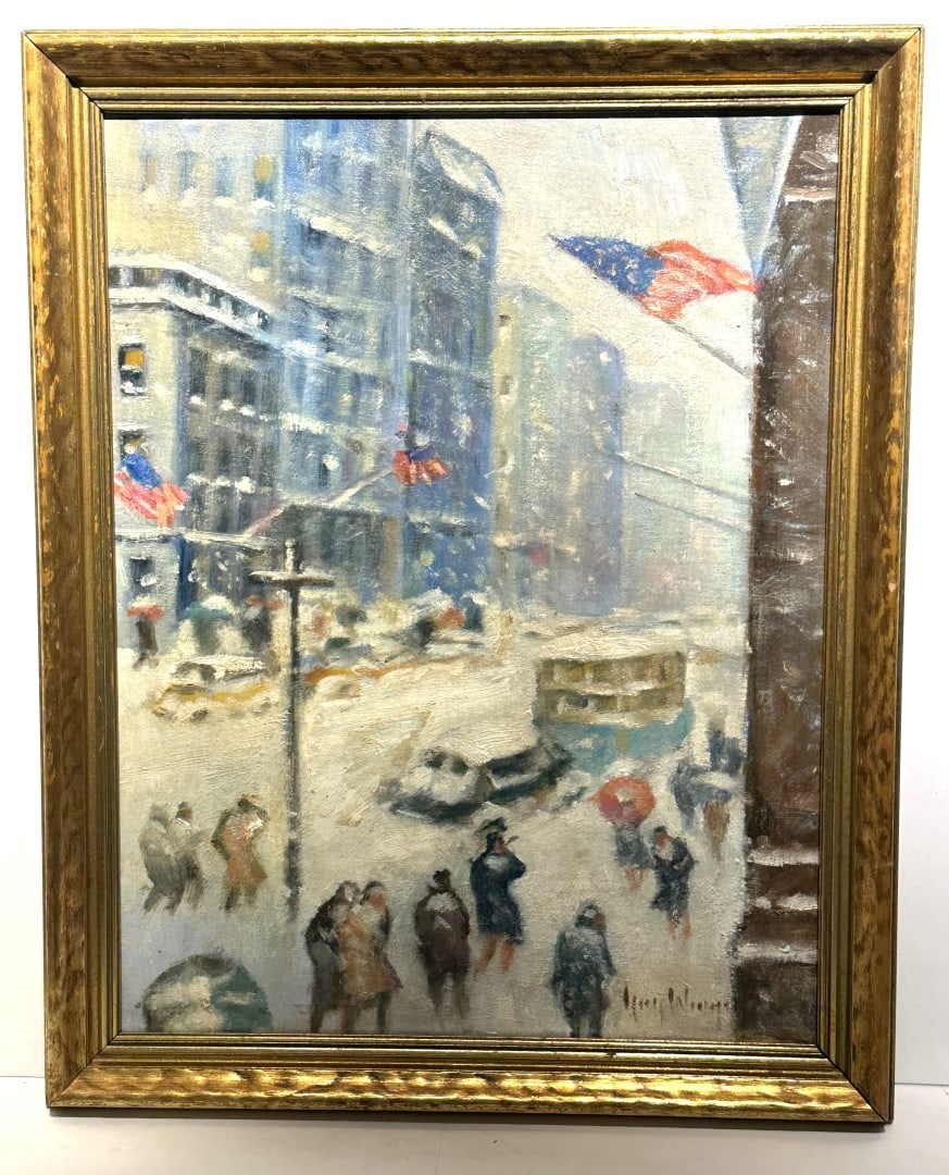 Guy Wiggins; Important American Oil Winter Storm, 5th Ave. Signed (1 of 5)