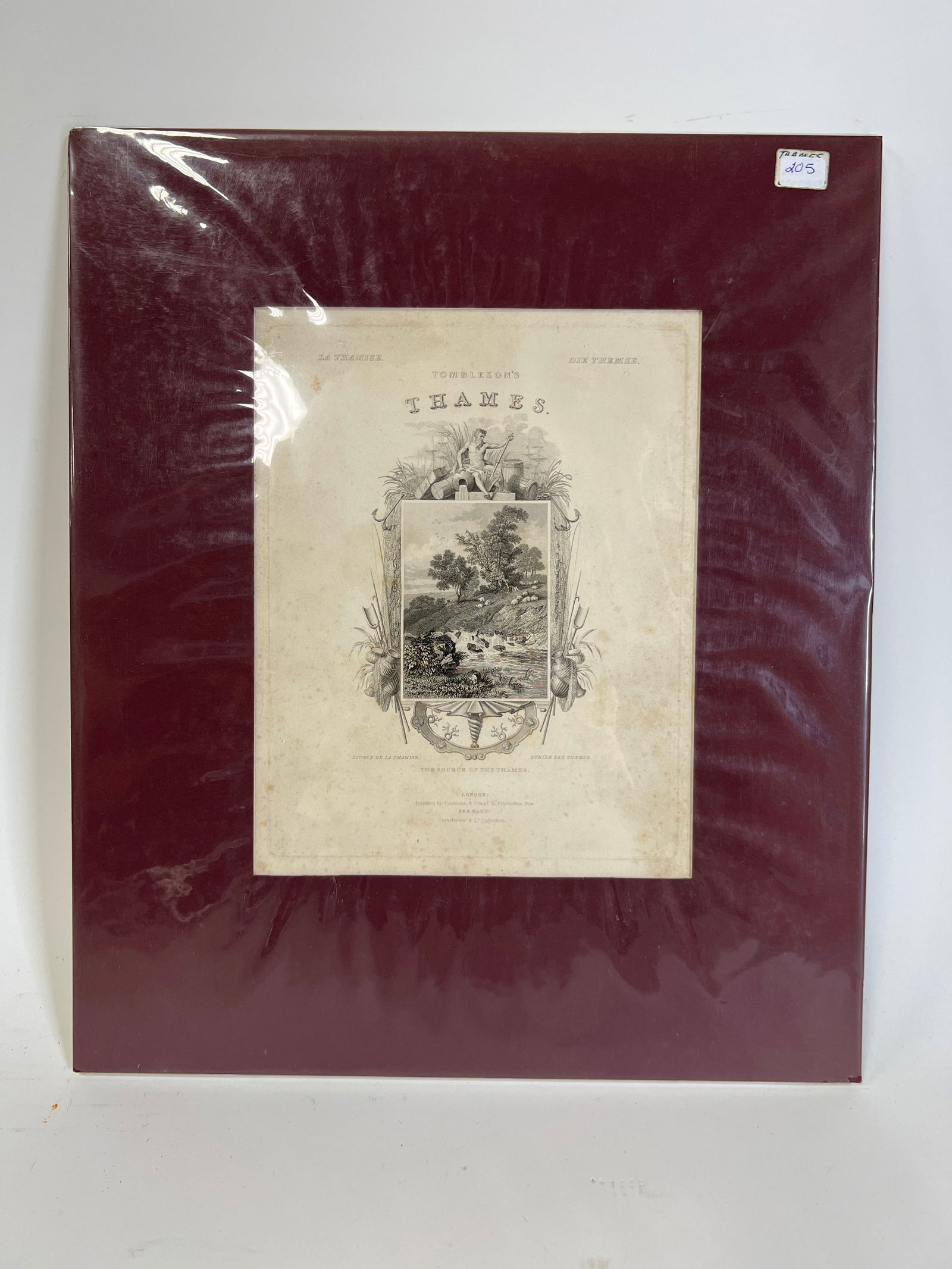 Engraving "Source of the Thames": From Tombleson's Thames. Book Cover page. 9"H x 7 1/4"W