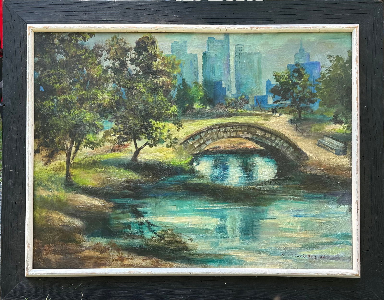 Guy Pene du Bois; 20thC. American Modernist Oil Spring - Central Park Signed '54: Guy Pene du Bois(1884-1958); 20thC. American Modernist Oil "Spring - Central Park" Signed lower right and dated '54. Inscribed on canvas overflap SPRING - CENTRAL PARK; 30in. x 40in.(image), 38in. x 4