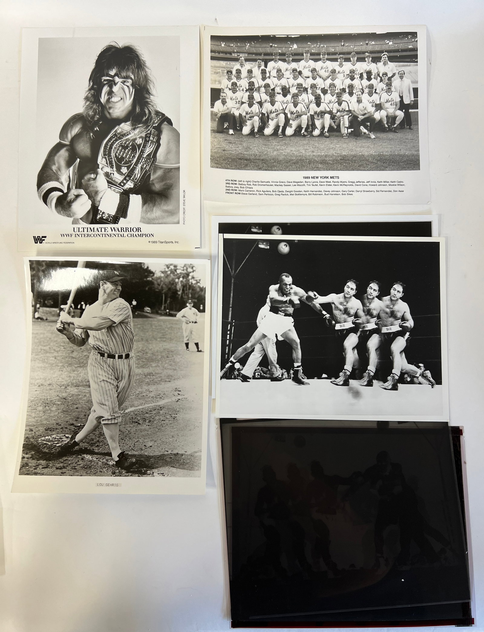 Sports Photographs inc.Lou Gehrig (6): Lou Gehrig; The Ultimate Warrior WWF Intercontinental champion; two boxing photographs both with negatives Six in the lot