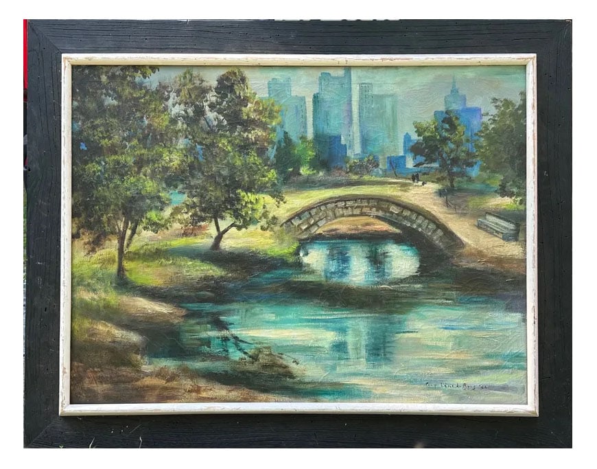 Guy Pene du Bois; 20thC. American Modernist Oil Spring - Central Park Signed '54: Guy Pene du Bois(1884-1958); 20thC. American Modernist Oil "Spring - Central Park" Signed lower right and dated '54. Inscribed on canvas overflap SPRING - CENTRAL PARK; 30in. x 40in.(image), 38in. x 4
