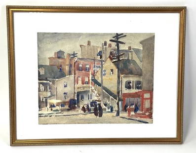 Stuart Davis(attributed to) American Watercolor - Lower Eastside: Stuart Davis(1892-1964)`watercolor on paper. Lower Eastside, NY. Attributed to Stuart Davis; 15.5in. x 19.5in.(image), 23.5in. x 29.5in.(framed)
