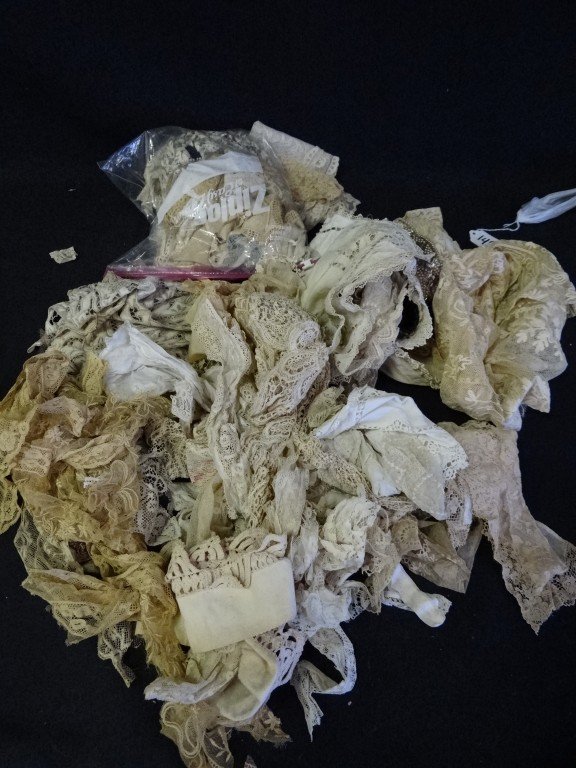 Vintage Laces and Trim: A large lot of mostly Victorian vintage laces and trims to include collars, doilies, dress pieces etc. A needlework pc and beaded trim included