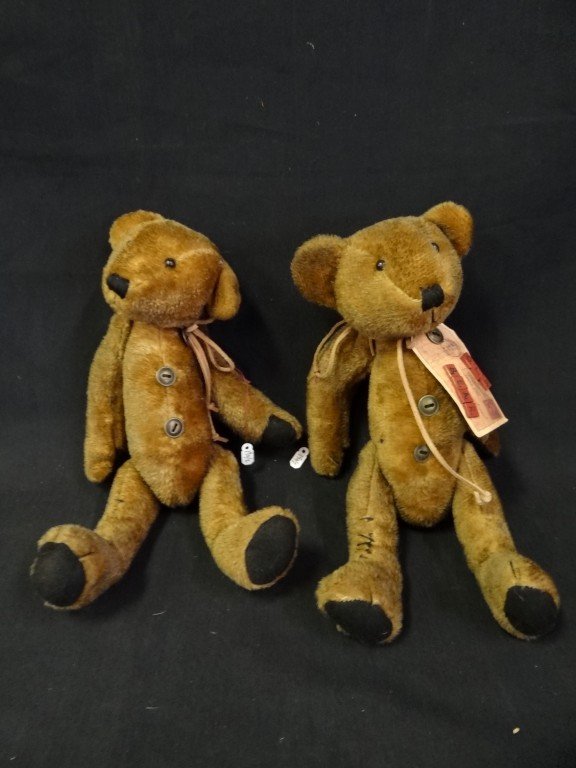 Two Artist Teddy Bears: Articulated head, arms and legs. One with a tag marked Old Bear 12 1/2"