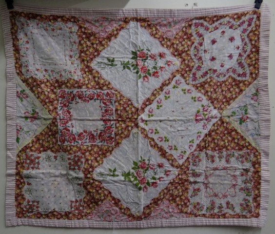 Floral Chintz Handkerchief Quilt: 52" x 44"