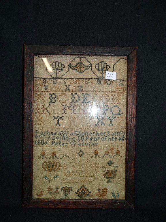 1806 Needlework Sampler: Barbara Waggoner Her Sampler Made in the 10 year of her age Peter Wagoner 12" x 8in.