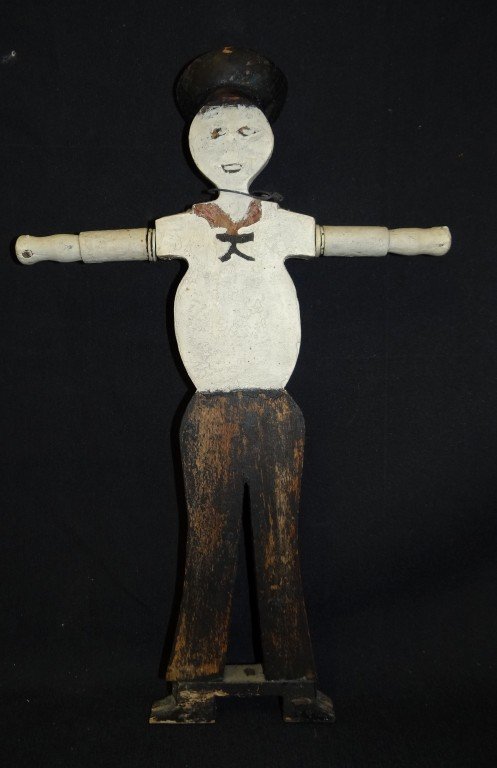 Folk Art Sailor Figure: Painted wood; 18.5in. H.