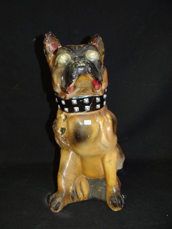 Papier Mache Bull Dog: Ear has a nibble(as is)16.5in. H.