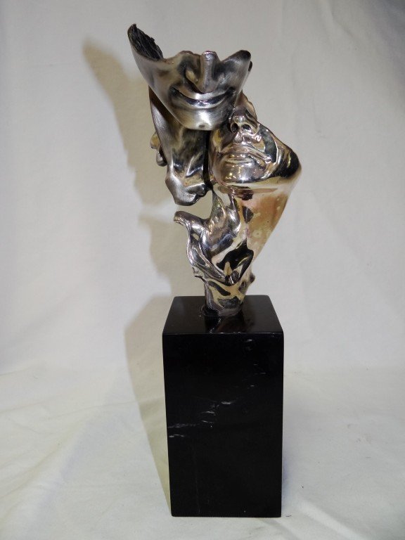 20th C. modernist .999 silver sculpture: Modernist .999 silver sculpture The Lovers with impressed mark. Marble base; 7in. H., 12.25in. H. with base