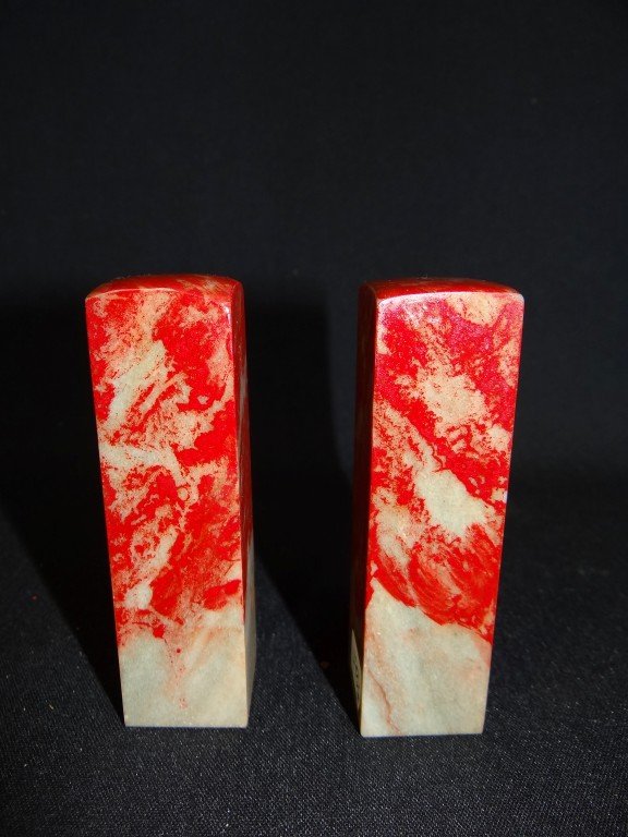 Two(2) Chinese soapstone scroll weights: Two(2) carved soapstone scroll weights; 3.75in. H.