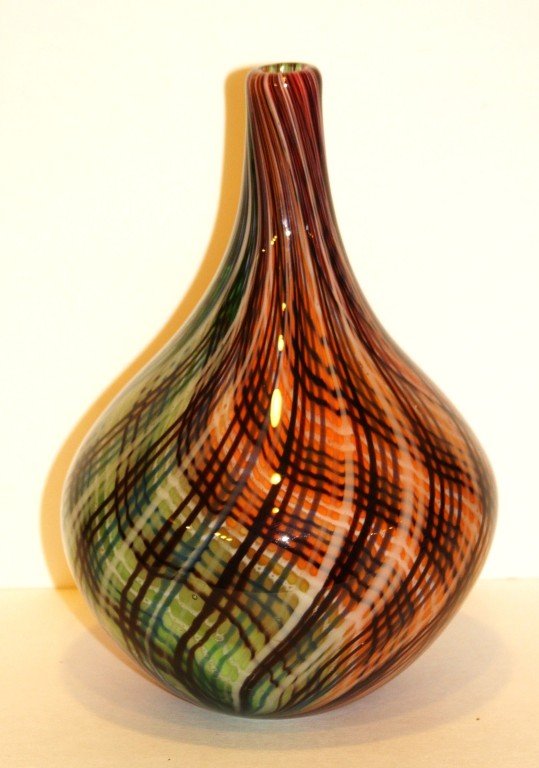 Dino Martens Italian Filigrana glass vase: Italian glass vase by Dino Martens for Aureliano Toso. Multi colored filigrana; 11.5in. H.