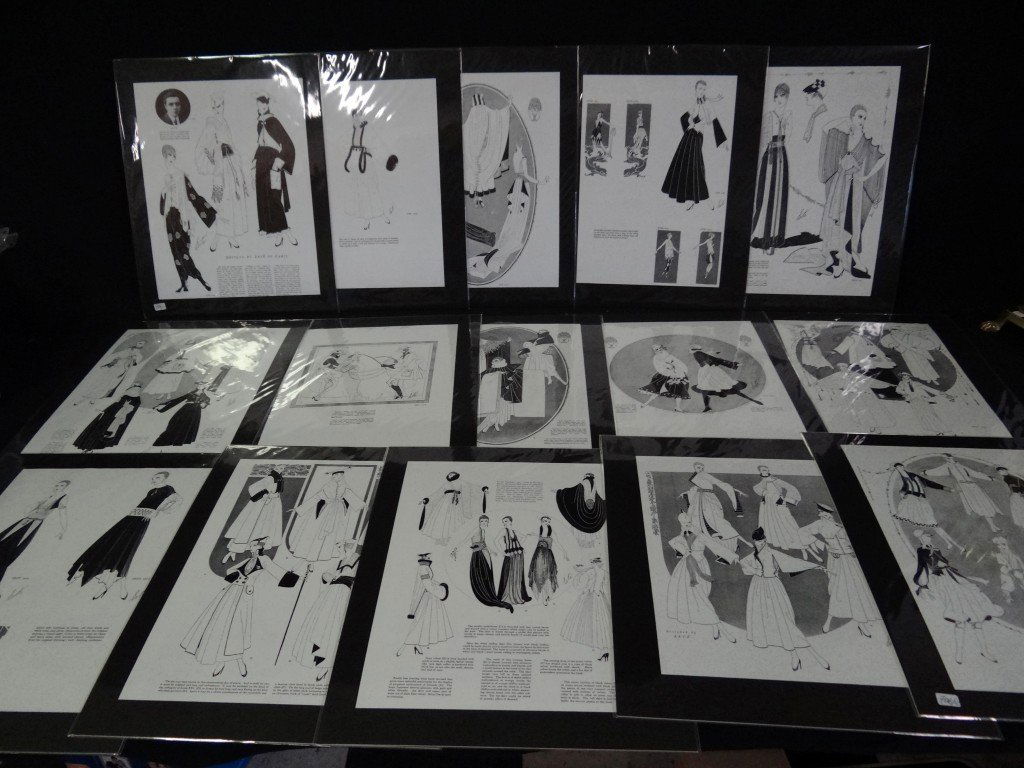Fifteen(15) Erte prints: Erte costume design prints. Book plates.Matted; 14in. X 11in.(overall size)