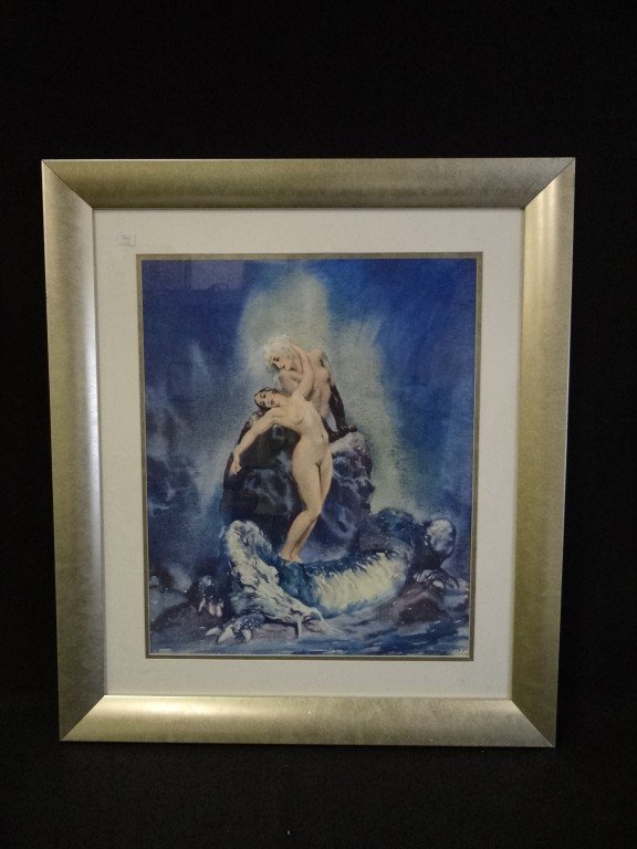 Norman Lindsay Lithograph: Hand Colored. Signed in the plate Norman Lindsay. Gallery matted and framed. 21 1/2" H. x 18"W.