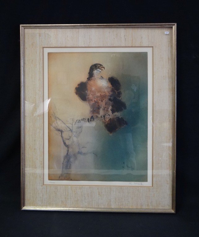 Kaiko Moti; Original aquatint signed: Aquatint, The Falcon pencil signed and numbered 57/120; 28in. X 18.75in. Purchased in 1977 for 1400.00