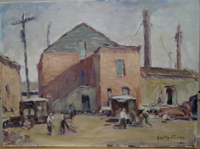 Harry Leith-Ross; Oil painting signed: Oil on canvasboard, Dock Workers - Morning Break signed l.r. and inscribed on reverse with title; 12in. X 16in.