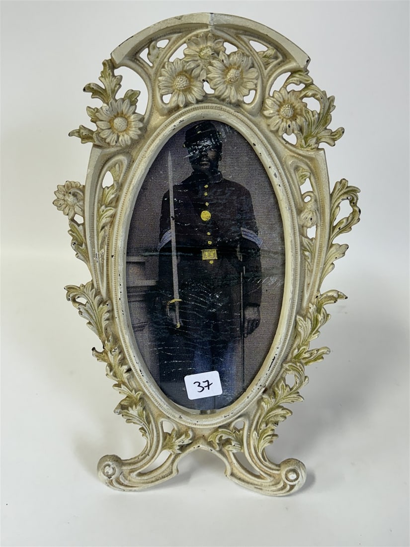 Cast Iron Frame Soldier Photograph: 13 1/2"H x 8"W Easel back