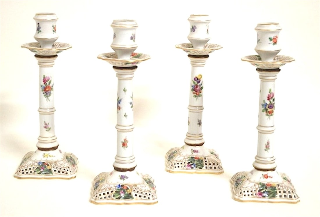 Dresden Porcelain Candlesticks Sgd. (4) (1 of 5)