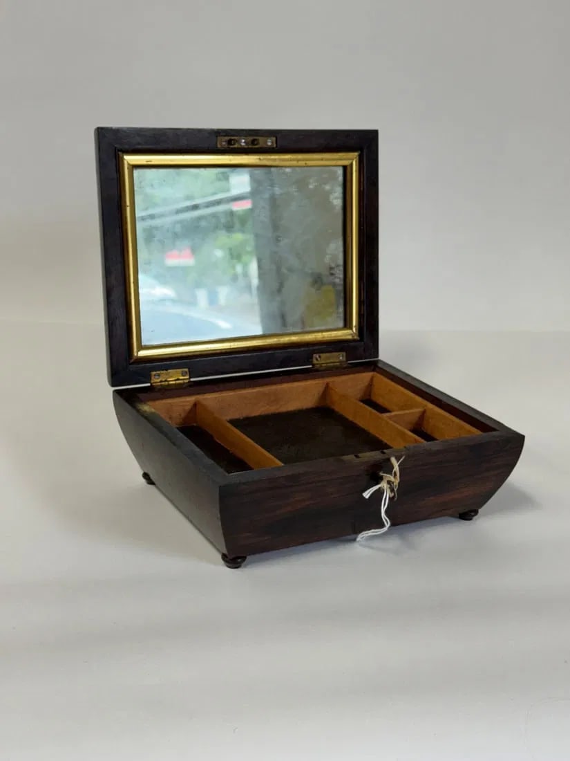 Empire Perioid Jewelry Box With Key: Mid 1800's 9"L x 7"D x 3 1/2"H