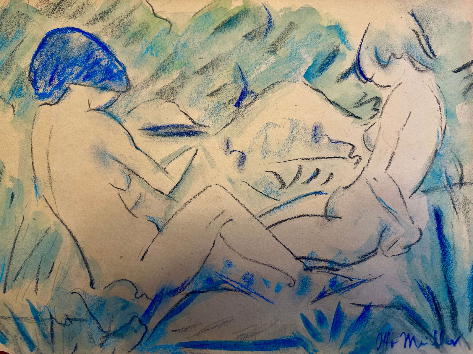 Otto Mueller(attributed to); 20thC. Modernist Mixed Media Signed (1 of 4)