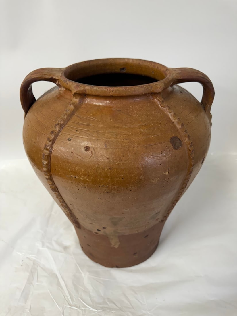 Large Redware Pottery Double Handled Vase (1 of 3)