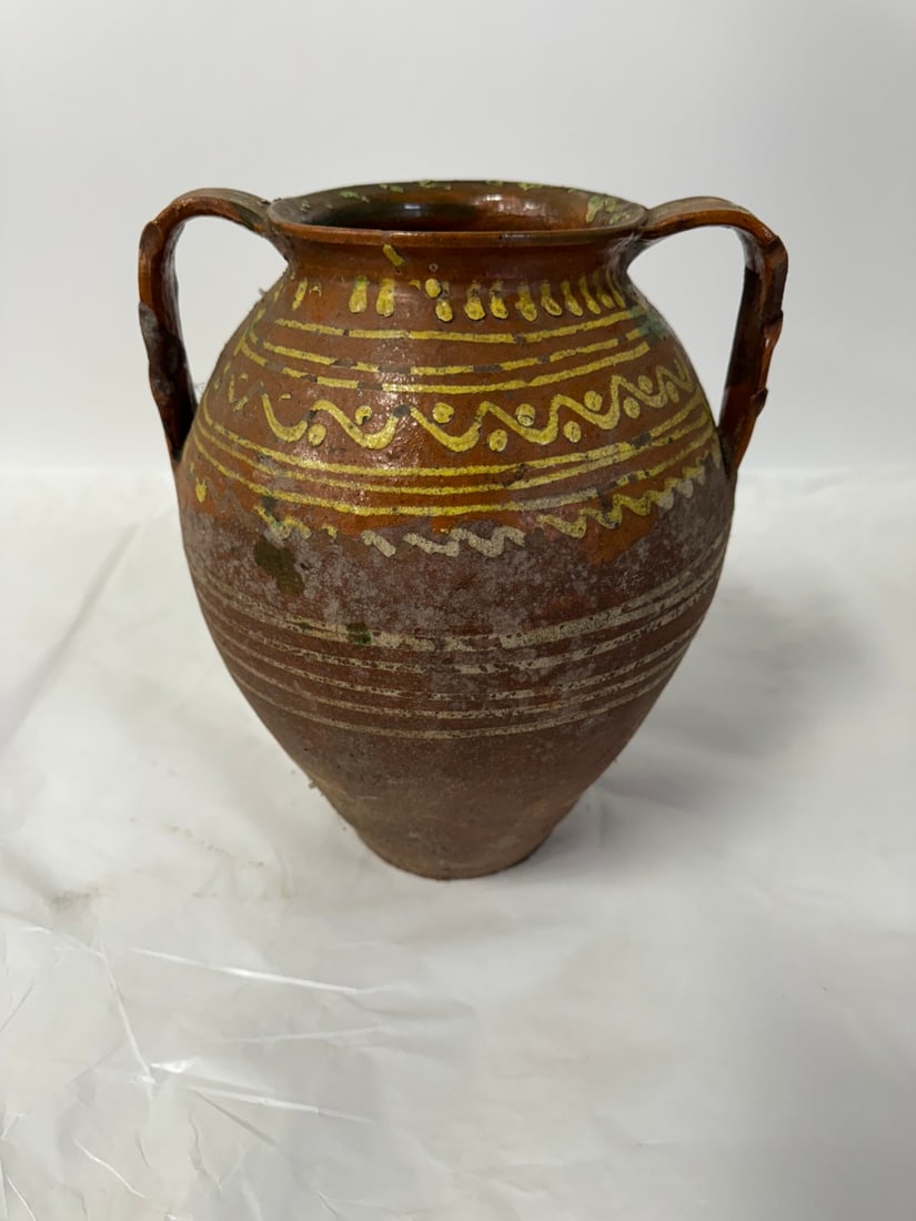 French Redware Potttery Crock with Slip Decoration (1 of 3)