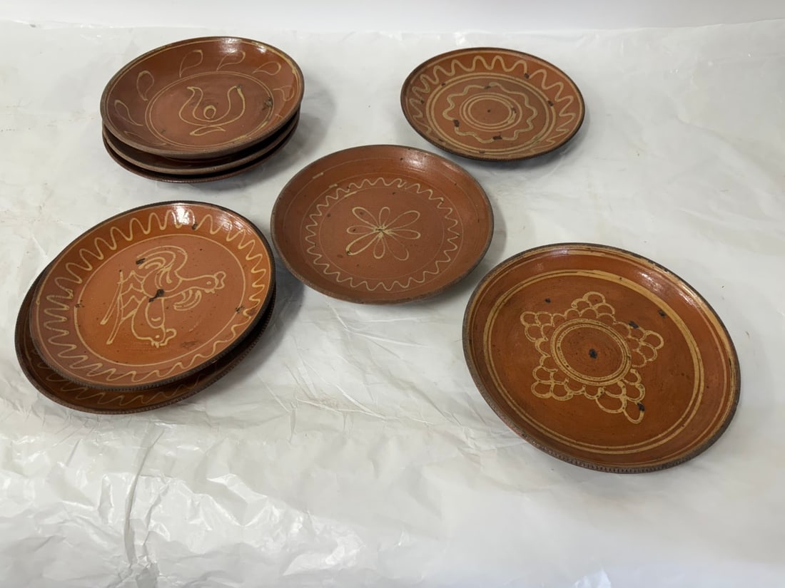 Eight(8) Redware Pottery Plates (1 of 2)