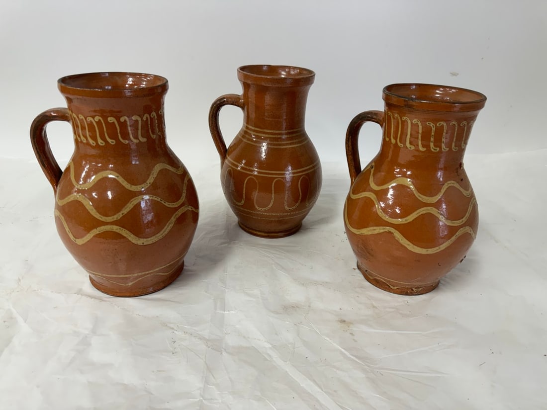 Three(3) Redware Pottery Jugs (1 of 4)