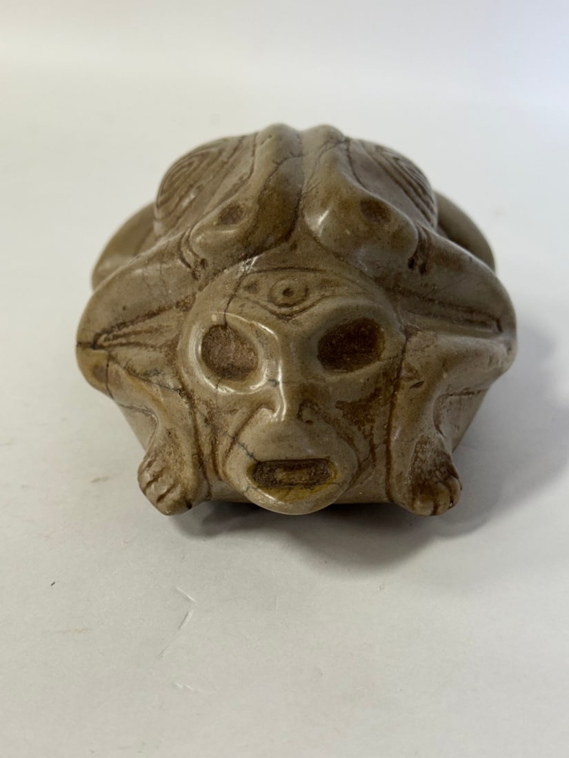 Taino Arawak Stonware Toad Figure: Caribbean Islands 1000-1500 BC 4 1/2"W x 7 1/4"L