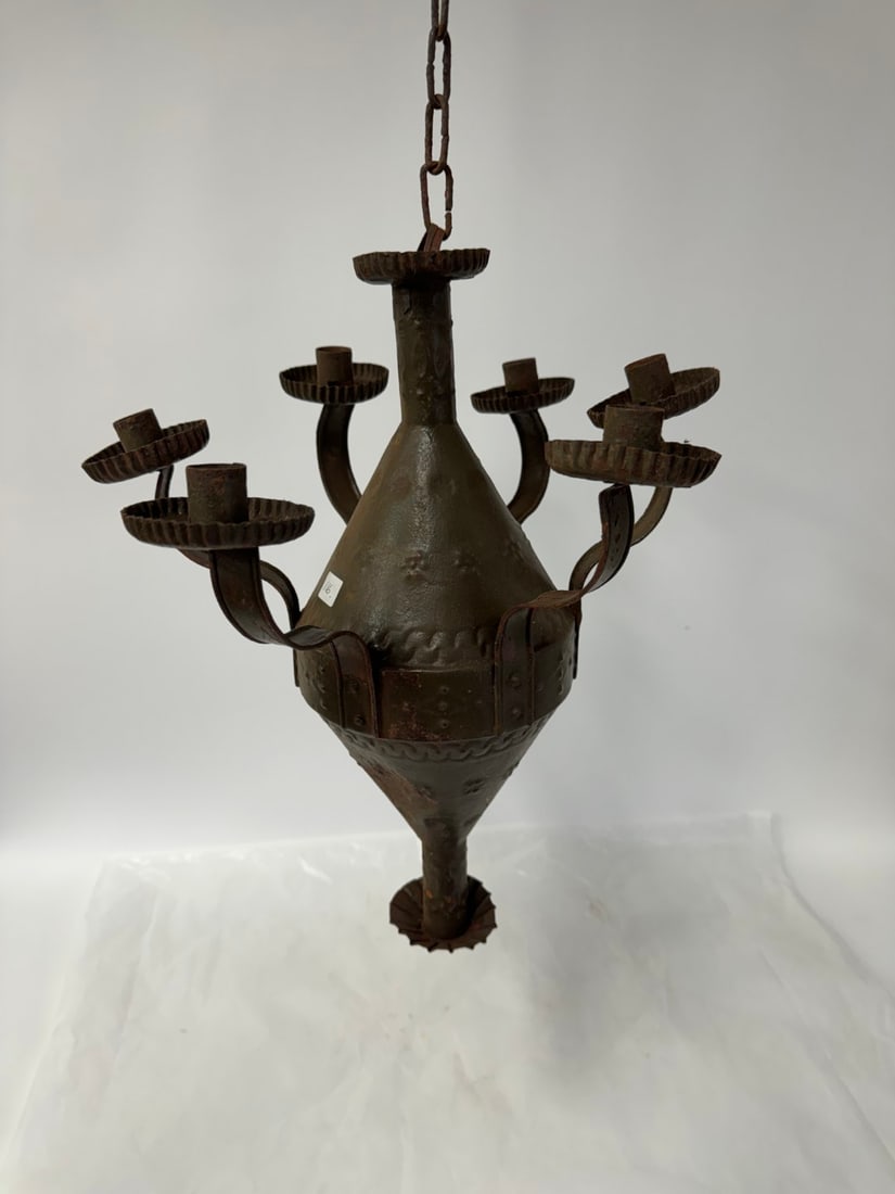 Primitive Painted Tin Six-Arm Hanging Lamp (1 of 4)