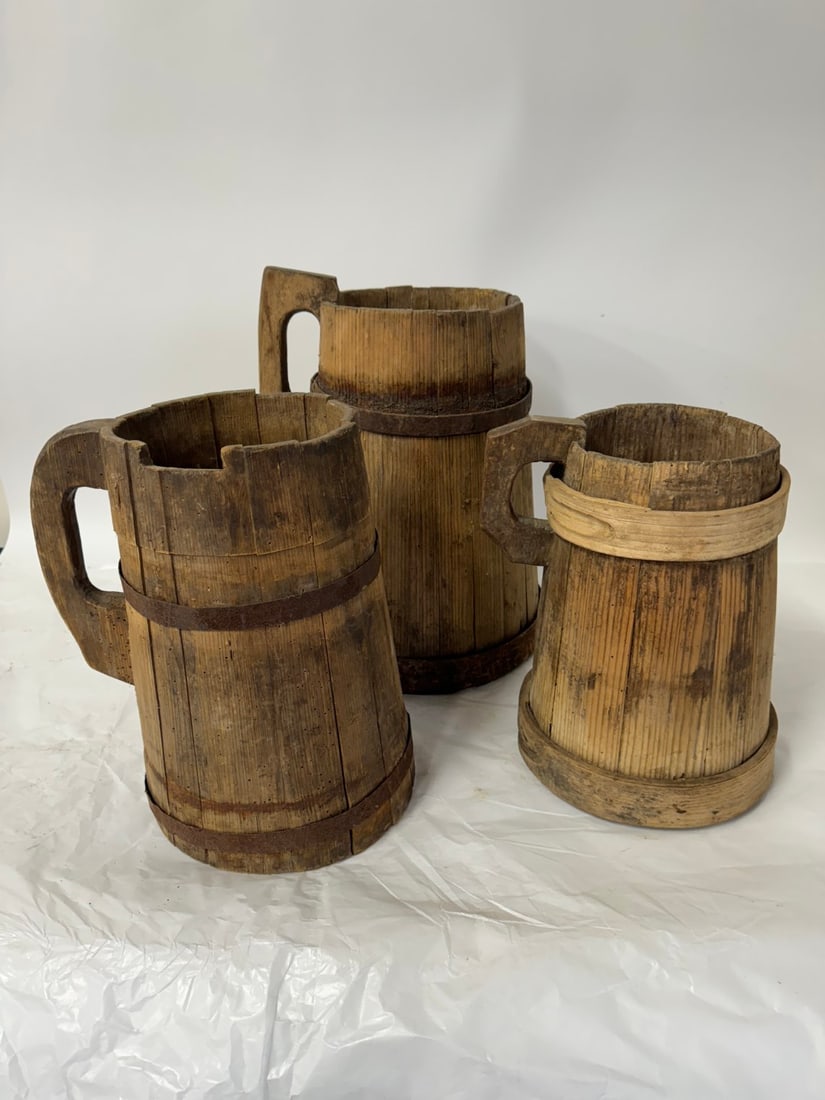 Three(3) Primitive Wood Buckets (1 of 2)
