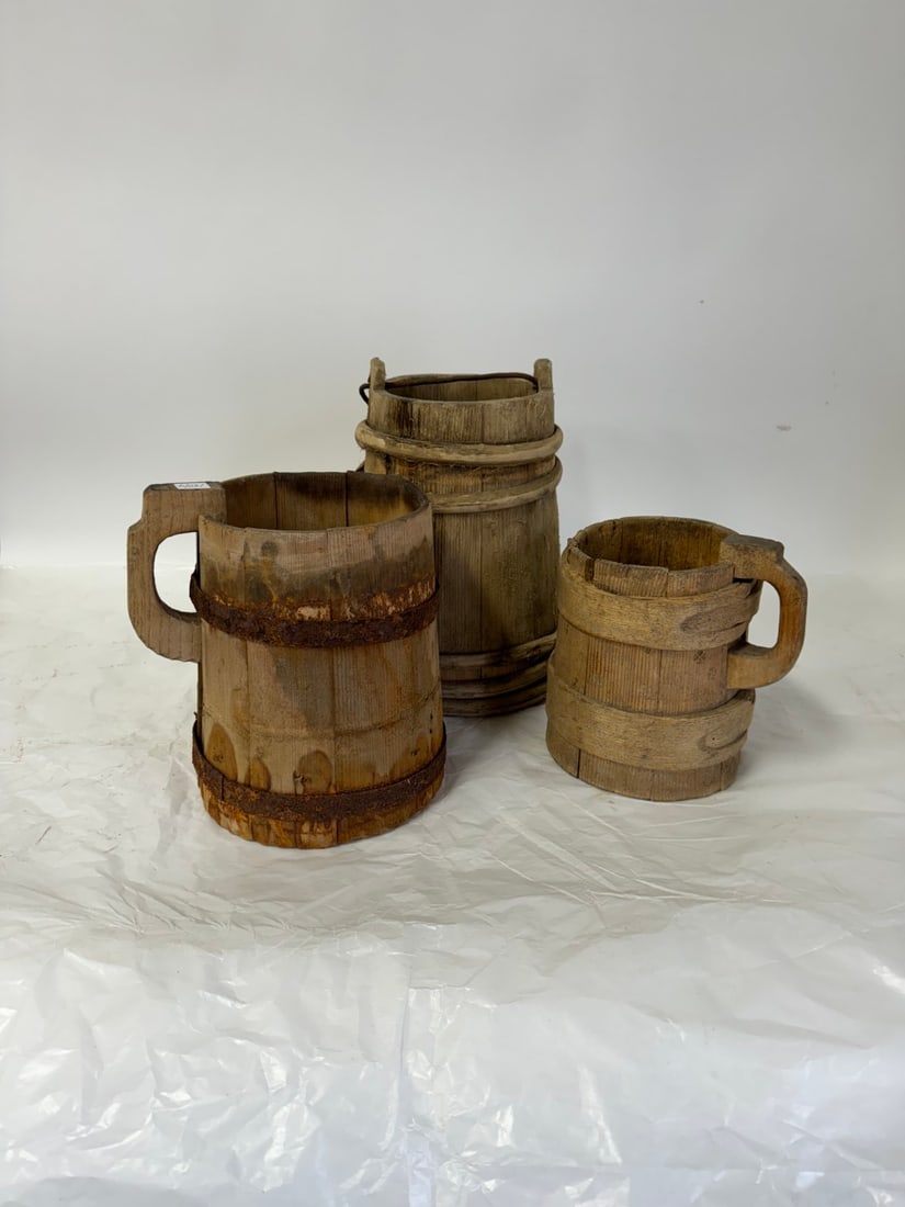 Four(4) Primitive Pine Water Buckets (1 of 2)