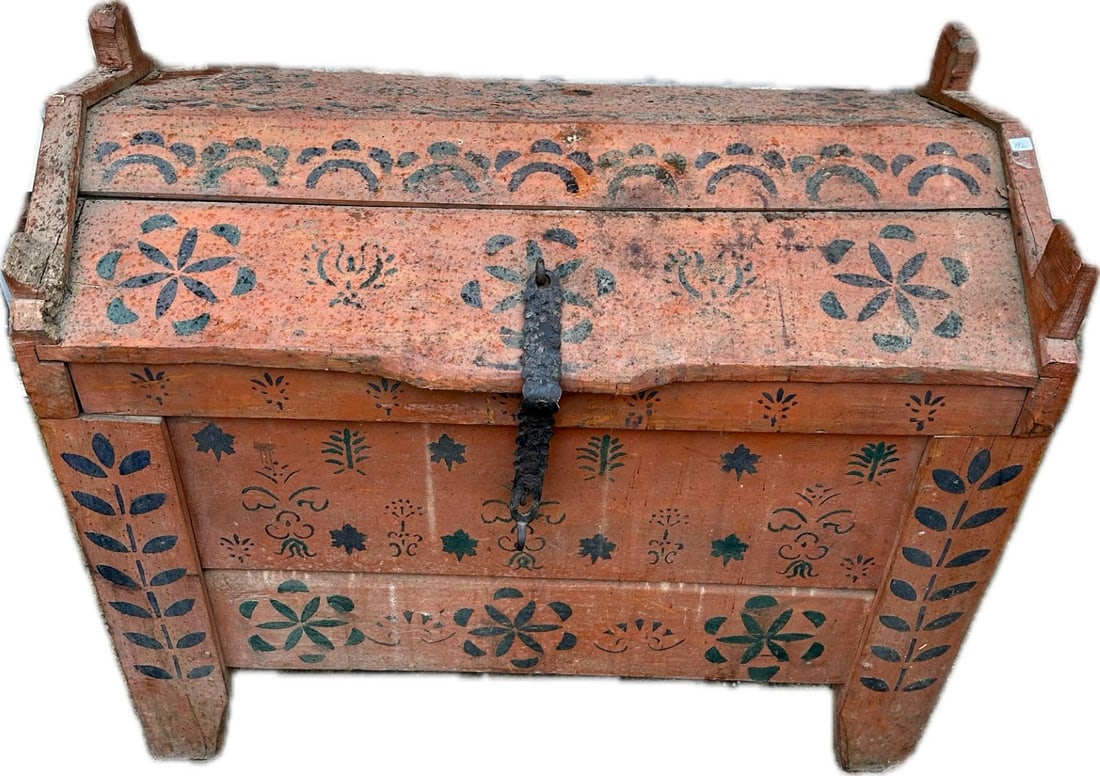 Early Painted and Stenciled Country Pine Chest (1 of 1)