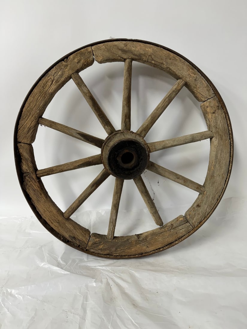 Early Iron and Wood Wagon Wheel: 32in.D